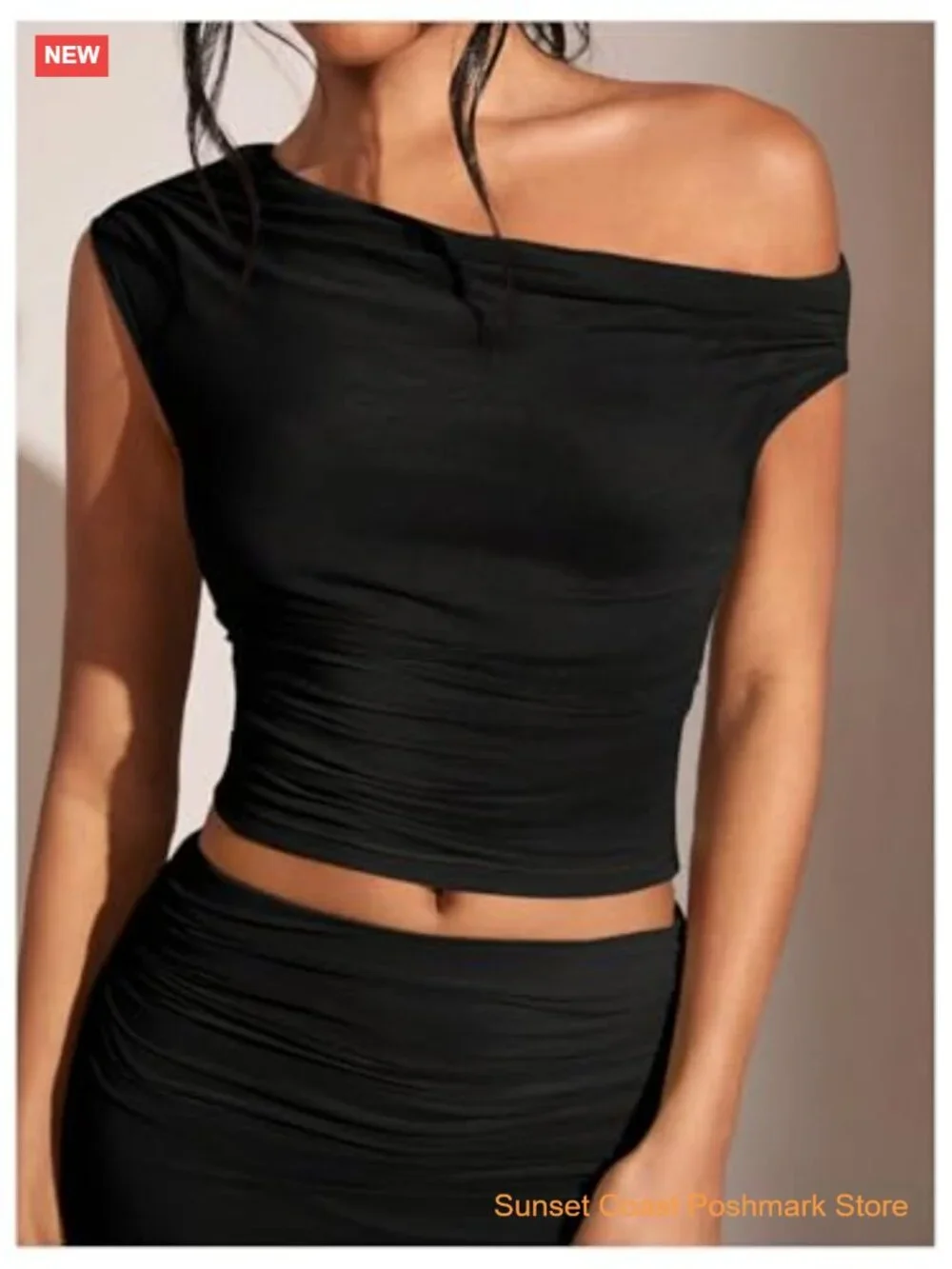 Women's Solid Asymmetrical Neck One Shoulder Bodycon Maxi Skirt Set - Picture 6 of 6
